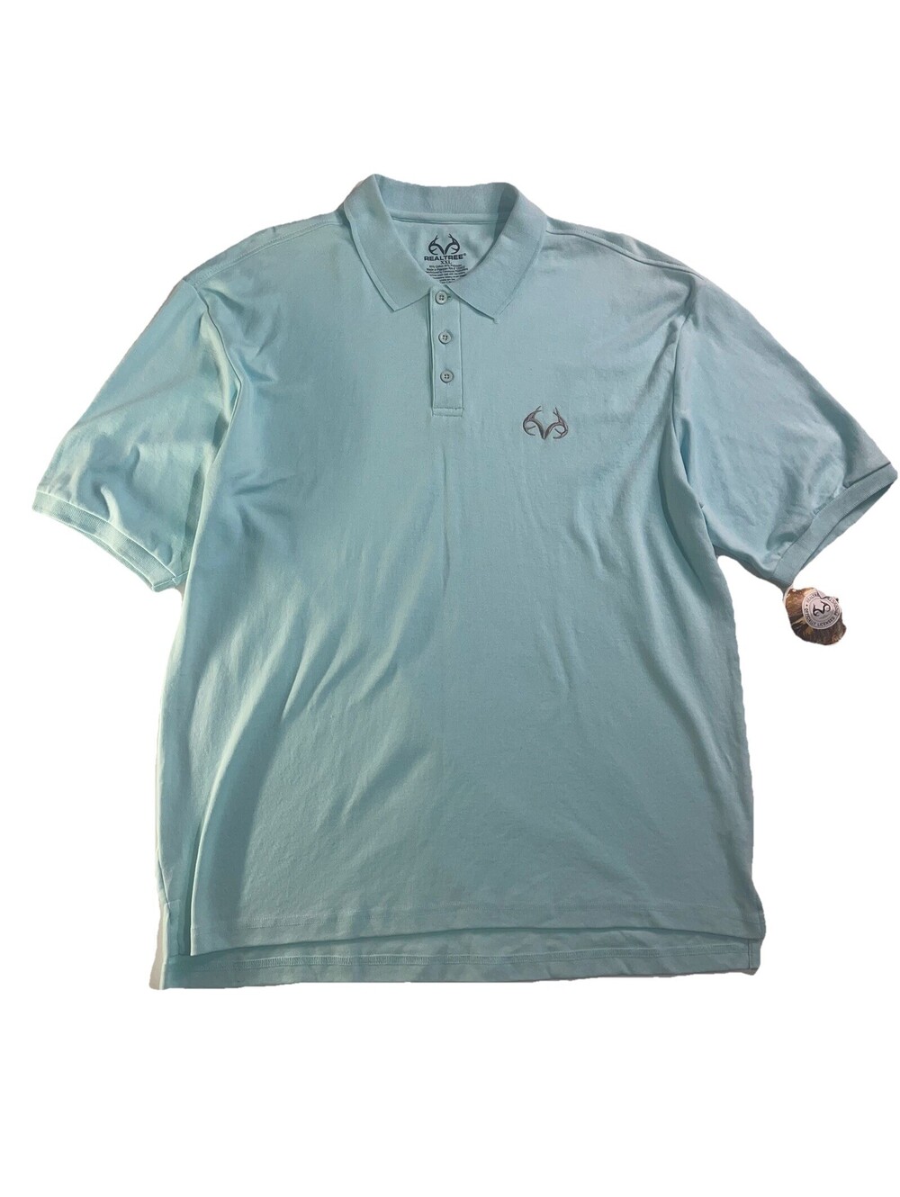 Realtree XXL Polo Shirt Coastal Mist Blue Cotton Blend Short Sleeve NWT Flawed
